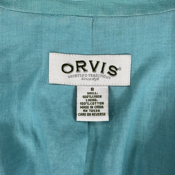 Orvis 100% Linen Jacket Sz 8 Womens Full Button Pleated Large Buttons Beach - Picture 8 of 9